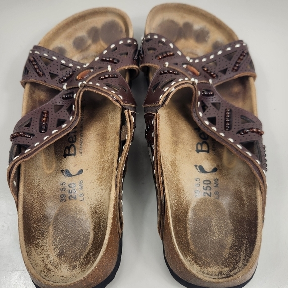 Betula by Birkenstock Joyce Beaded Double Leather Sandals Brown 8-8.5 Narrow - Picture 4 of 15